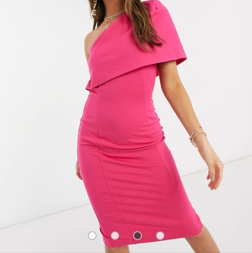 Lavish Alice one shoulder cape midi dress in pink